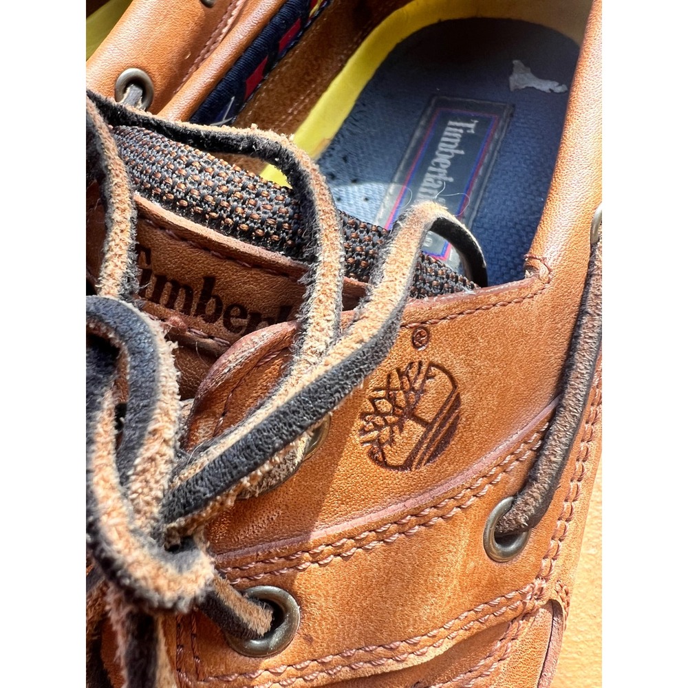 Timberland Mens Tan Brown Leather Boat Shoes Nautical Signal Flag Loafers - Picture 9 of 9